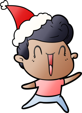 Bir insan tarafından çizilmiş Noel Baba şapkası giymiş heyecanlı bir adamın el çizimi karikatürü.