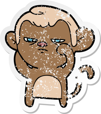 Bir insan tarafından çizilmiş kızgın bir maymunun sıkıntılı çıkartması.