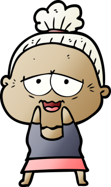 Bir insan tarafından çizilmiş mutlu yaşlı kadın çizgi filmi.