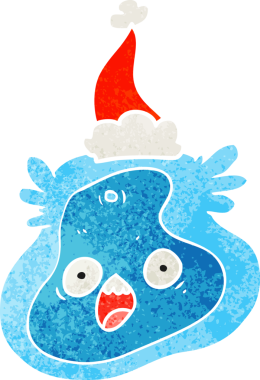 Bir insan tarafından çizilmiş Noel Baba şapkası takan bir mikrop çizgi filmi.