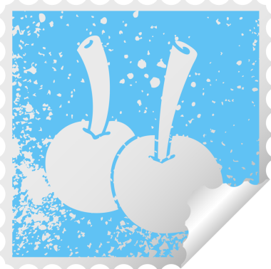 Sıkıntılı kare soyma etiketi bir insan tarafından çizilmiş tuhaf kirazlar.