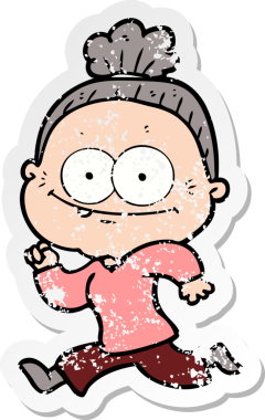 Bir insan tarafından çizilmiş mutlu, yaşlı bir kadının sıkıntılı çıkartması.