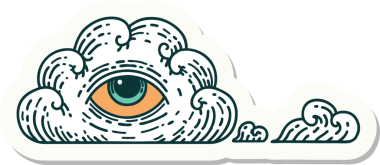 Her şeyi gören bir insan tarafından çizilmiş geleneksel bir dövme çıkartması.