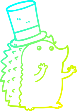 Bir insanın çizdiği şapkayı takan bir kirpinin soğuk çizgi çizimi.