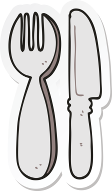 Bir insan tarafından çizilmiş çatal ve bıçak çıkartması.