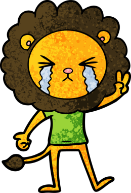 karikatür ağlayan aslan bir insan tarafından çizilmiş barış işareti