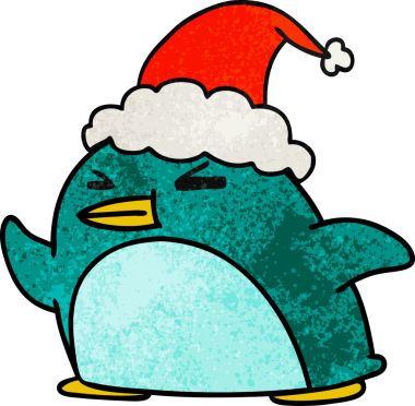 Bir insan tarafından çizilmiş kawaii pengueninin el yapımı karikatürü.