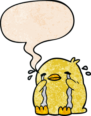 bir insan tarafından çizilmiş eski moda konuşma baloncuklu karikatür ağlayan kuş