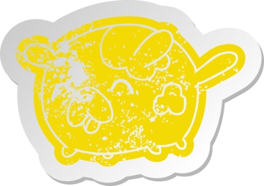 Üzgün eski çizgi film çıkartması Kawaii bir insan tarafından çizilmiş sevimli yama köpeği.