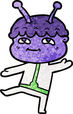 Bir insan tarafından çizilmiş dost canlısı çizgi film uzay adamı.