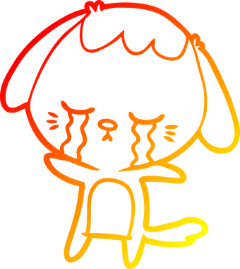 Bir insan tarafından çizilmiş, ağlayan bir köpeğin sıcak çizgi çizgisi.