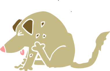 Bir insan tarafından çizilmiş düz renkli çizgi film köpek çizimi