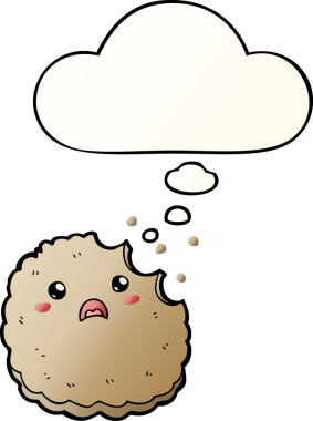 Düşünce baloncuklu çizgi film bisküvisi, bir insan tarafından çizilmiş düzgün bir gradyan stil.