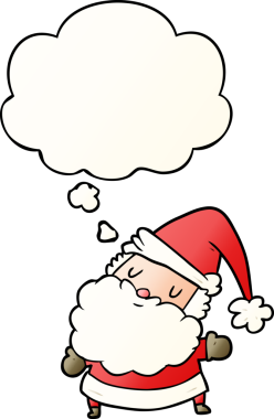 Düşünce baloncuklu çizgi film Noel Baba. Bir insan tarafından çizilmiş.