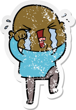 Bir insan tarafından çizilmiş ağlayan kel bir adamın sıkıntılı çıkartması.