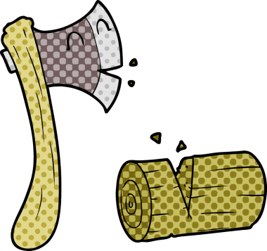 Bir insan tarafından çizilmiş odun kesen bir balta.