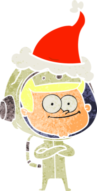 Mutlu astronot eli bir insan tarafından çizilmiş eski bir Noel Baba şapkası çizimi.