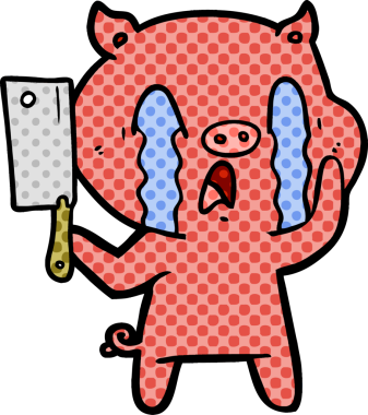 Bir insan tarafından çizilmiş ağlayan domuz çizgi filmi.