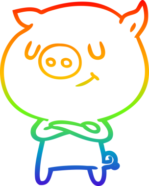 gökkuşağı gradyan çizimi mutlu çizgi domuz çizimi bir insan tarafından çizilmiş