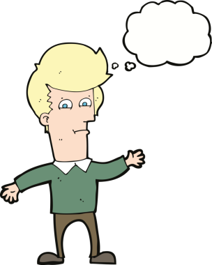 Bir insan tarafından çizilmiş düşünce baloncuğu olan bir çizgi film adamı.