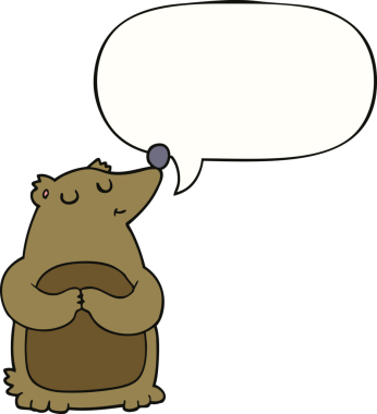 Bir insan tarafından çizilmiş konuşma balonlu çizgi film ayısı.