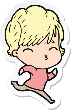 Bir insan tarafından çizilmiş bir karikatür kadının çıkartması.