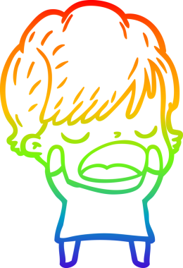 Gökkuşağı gradyan çizgi çizimi bir insan tarafından çizilmiş bir karikatür kadın