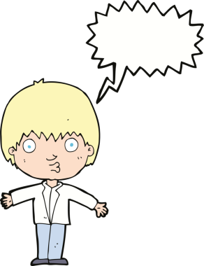 Bir insan tarafından çizilen konuşma baloncuğu ile büyülenmiş çocuk.