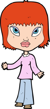 Bir insan tarafından çizilmiş açık kollu çizgi film kadını.