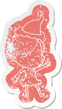 Bir insan tarafından çizilmiş noel baba şapkası giyen şaşı bir kızın garip karikatürü.