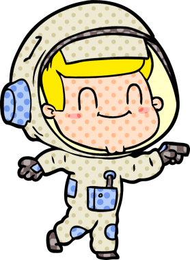 Bir insan tarafından çizilmiş mutlu astronot.