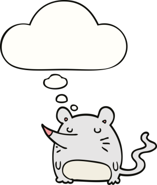 Bir insan tarafından çizilmiş düşünce baloncuklu çizgi roman faresi