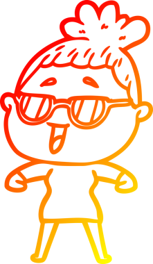 Bir insan tarafından çizilmiş gözlük takan mutlu bir kadının çizgi çizimi.