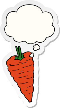 Düşünce baloncuklu havuç insan tarafından çizilmiş bir çıkartma.