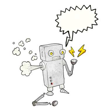 Bir insan tarafından çizilmiş serbest konuşma baloncuğu desenli bozuk robot.