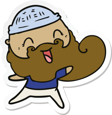 Bir insan tarafından çizilmiş sakallı ve kış şapkalı mutlu bir adamın çıkartması.