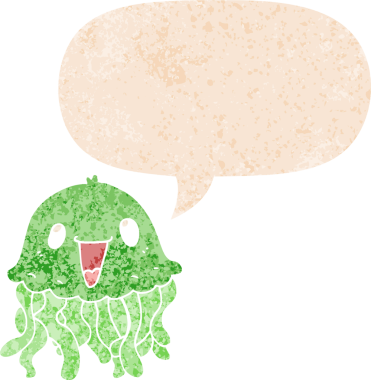 grunge içinde konuşma balonu olan karikatür denizanası bir insan tarafından çizilmiş tedirgin geçmiş dokuma tarzı