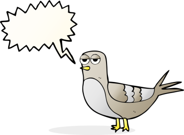 Bir insan tarafından çizilmiş serbest konuşma balonu çizgi film güvercini.