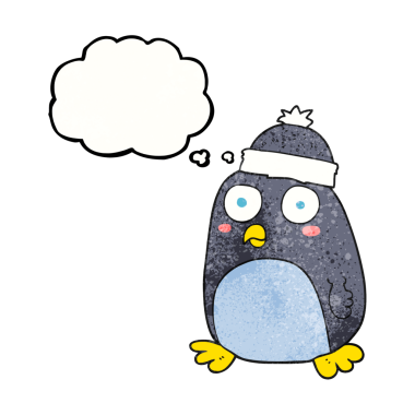 Bir insan tarafından çizilmiş serbest çizim düşünce balonu desenli karikatür pengueni