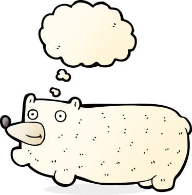 Bir insan tarafından çizilmiş düşünce baloncuklu komik çizgi film ayısı.