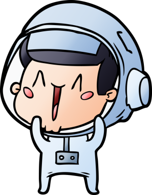 Bir insan tarafından çizilmiş mutlu astronot çizgi filmi.