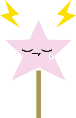 Bir insan tarafından çizilmiş sihirli değneğin düz renkli retro karikatürü