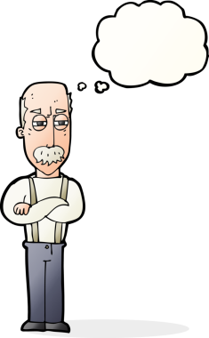 Bir insan tarafından çizilen düşünce baloncuğuyla yaşlı bir adamı sinirlendiren çizgi film.