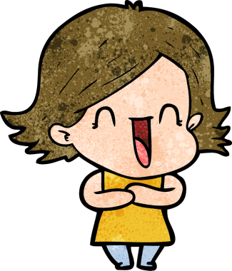 Bir insan tarafından çizilmiş gülen kadın çizgi filmi.