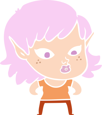 Bir insan tarafından çizilmiş düz renkli bir elf kızı.