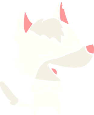 Bir insan tarafından çizilmiş düz renkli çizgi film kurt gülüşü