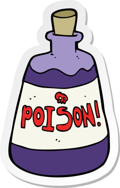 Bir insan tarafından çizilmiş bir zehir şişesinin etiketi.