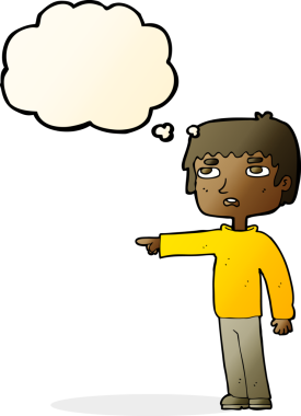 Çizgi filmci çocuk bir insan tarafından çizilmiş düşünce balonuyla işaret ediyor.