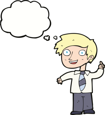 Bir insan tarafından çizilmiş düşünce baloncuğu fikri olan bir okul çocuğu.