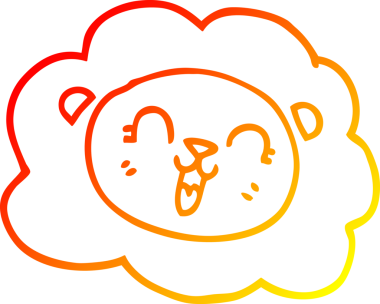 Bir insan tarafından çizilmiş mutlu bir aslanın çizgi çizimi.